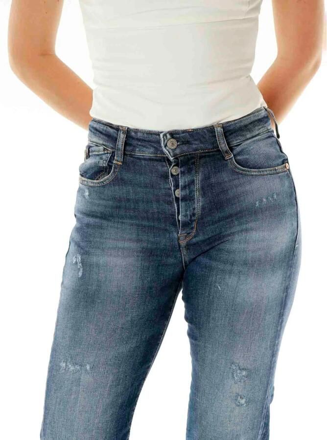 Le Temps Des Cerises Vernietigde Slim Fit Hoge Taille Jeans Blue Dames