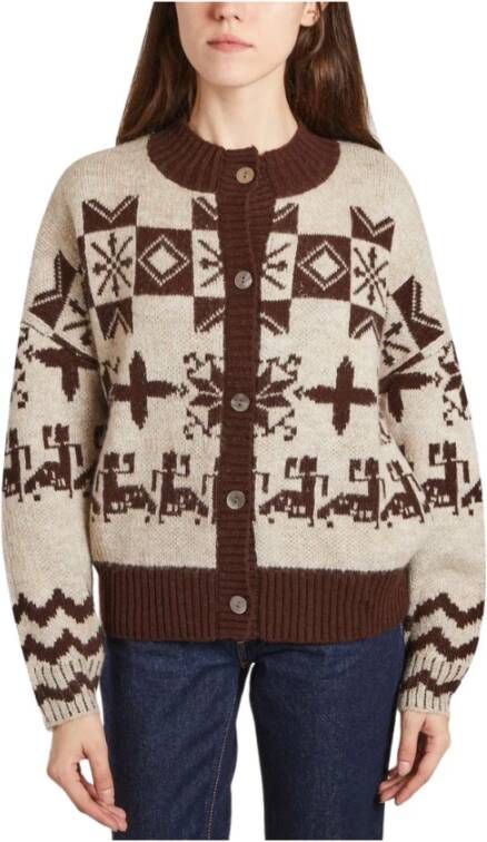 Leon & Harper Nurva Jacquard Cardigan Beige Dames