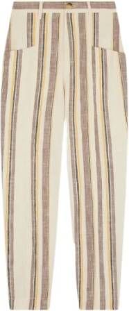 Leon & Harper Gestreepte hoge taille broek Beige Dames