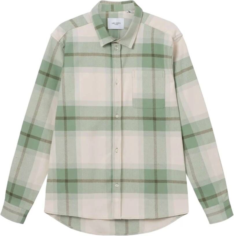 Les Deux Jeremy Flannel Overhemd Degde Green ivoorcontrole Groen Heren
