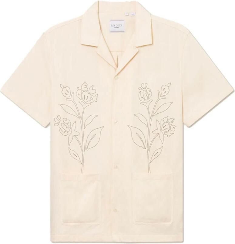 Les Deux Korte mouw bloemen geborduurd overhemd Beige Heren