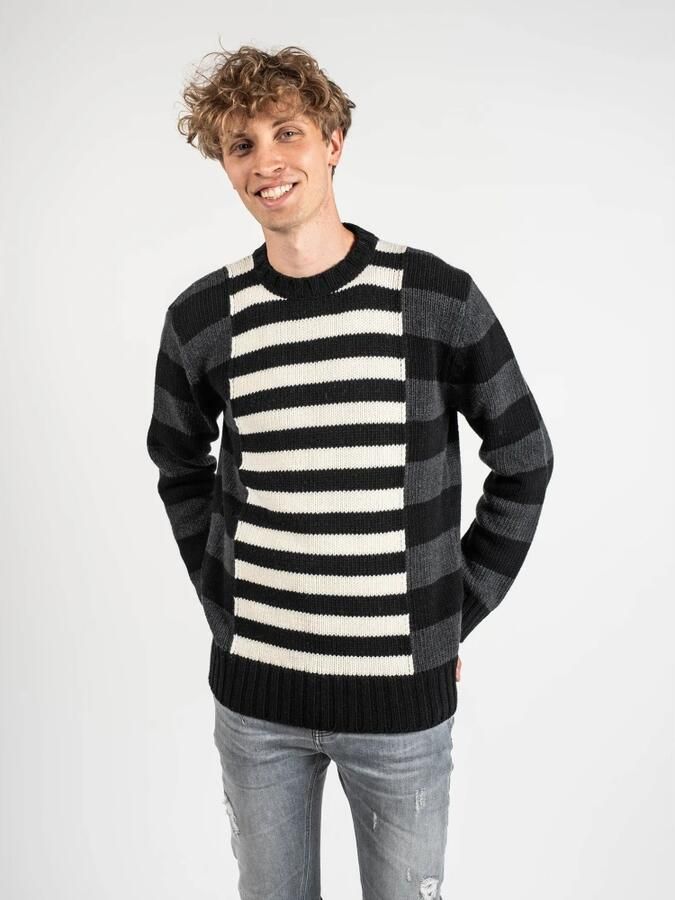 Les Hommes Trui LLK113-654U | Wool Stripes Round Neck Jumper