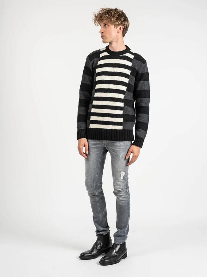 Les Hommes Trui LLK113-654U | Wool Stripes Round Neck Jumper - Foto 3