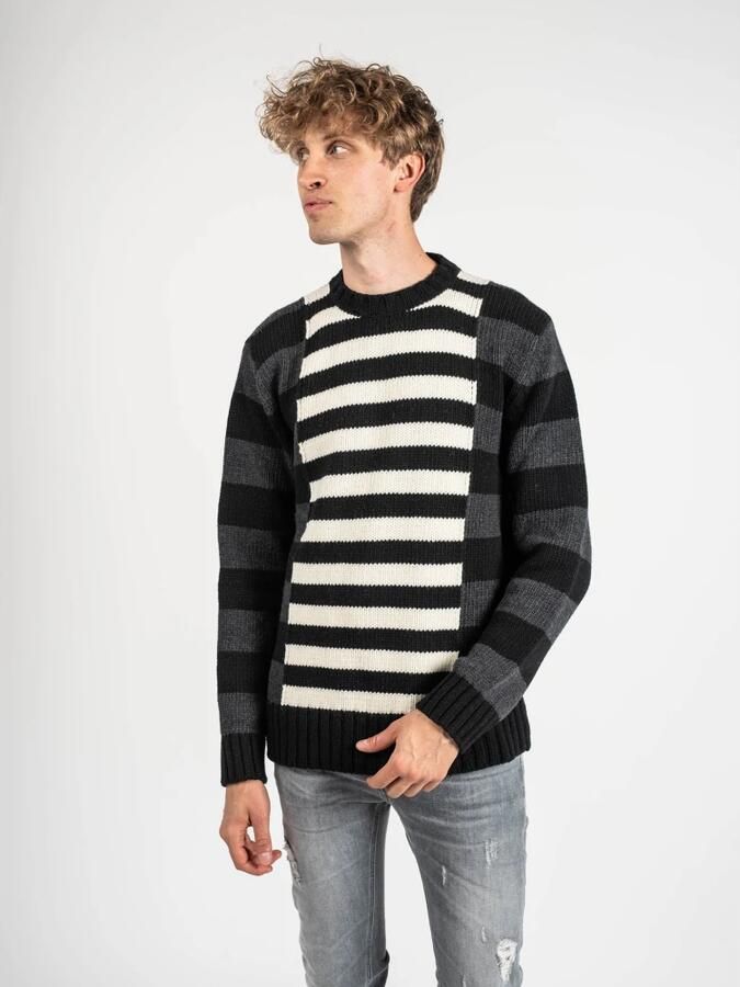 Les Hommes Trui LLK113-654U | Wool Stripes Round Neck Jumper - Foto 4
