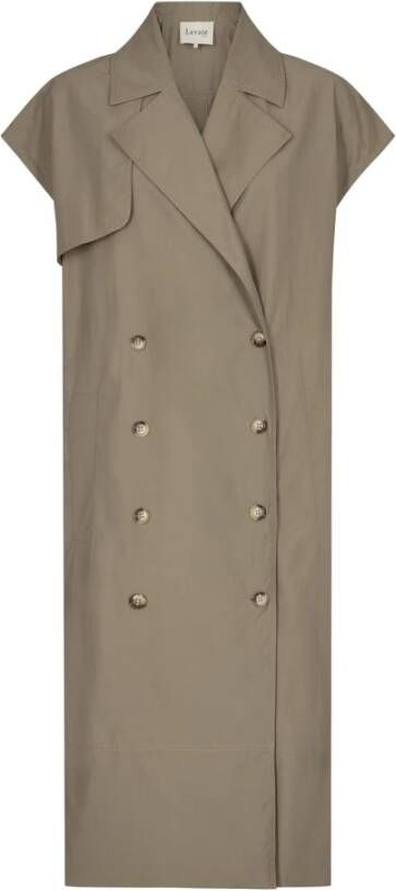 Levete Room Marilyn 8 Jas Lange Trench-stijl met bruine bloemenknopen Groen Dames