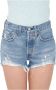 Levi's Blauwe Katoenen Jeans Broek Kort 501 5 Zakken Versleten Effect Logo Blue Dames - Thumbnail 13