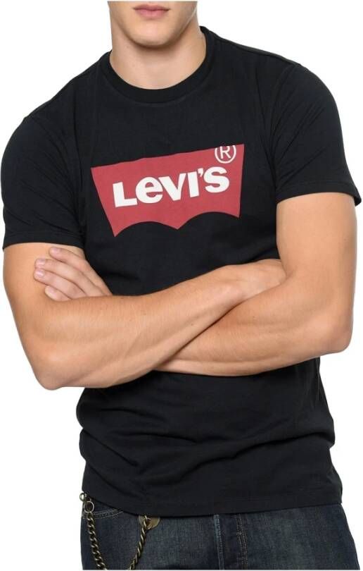Levi's Iconisch Katoenen T-Shirt Zwart Rechte Pasvorm Korte Mouwen Zwart Heren