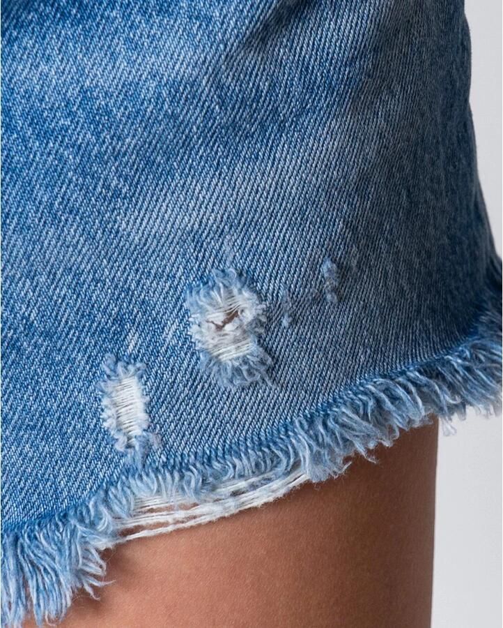 Levi's Blauwe Katoenen Jeans Broek Kort 501 5 Zakken Versleten Effect Logo Blue Dames - Foto 2
