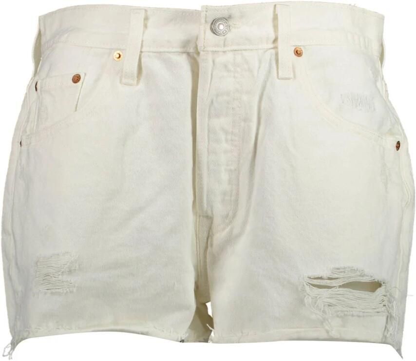 Levi's Witte Katoenen Jeans Broek Kort 501 Versleten Effect White Dames