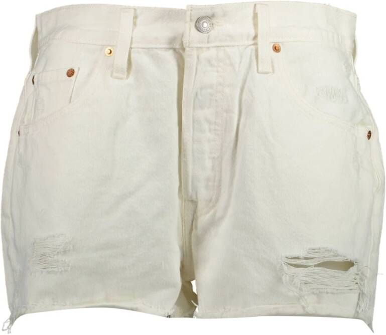 Levi's Witte Katoenen Jeans & Broek Kort 501 Versleten Effect Wit Dames