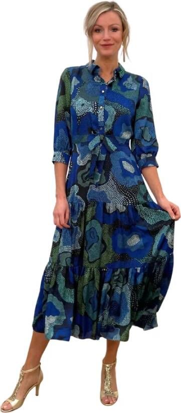 Linea Raffaelli Royal Print Dress Blauw Dames