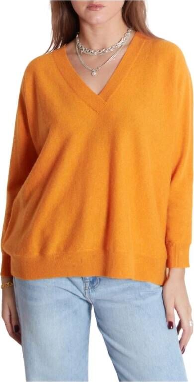 Lisa Yang V-hals gebreide kleding Oranje Dames