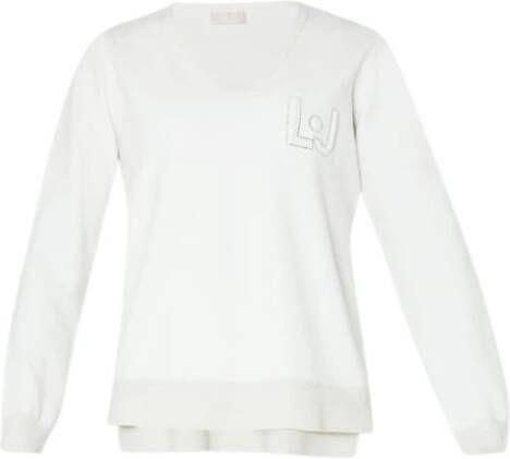 Liu Jo Dames Pullover in Ivory met V-hals en Logo White Dames
