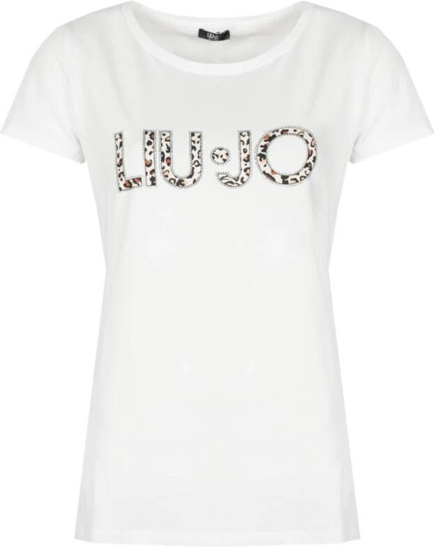 Liu Jo Aansluitend T-shirt met kristallen versiering Wit Dames
