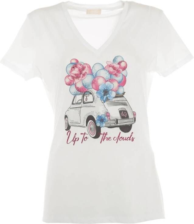 Liu Jo BaloonCar Print Wit V-Hals T-Shirt White Dames