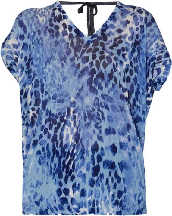 Liu Jo Blauwe Blouse met Animal Print en V-hals Blauw Dames