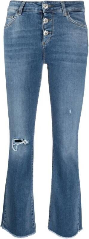 Liu Jo Blauwe Raw-cut Flared Cropped Jeans Blauw Dames