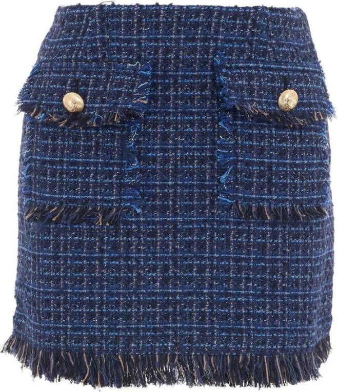 Liu Jo Geruite Mini Rok met Franjezoom Blue Dames
