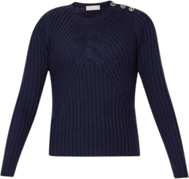 Liu Jo Blauwe Sweaters met Juweelknoop Detail Blauw Dames