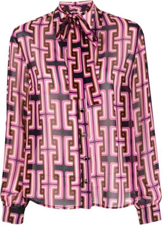 Liu Jo Zwart shirt met geometrische print en V-hals Pink Dames