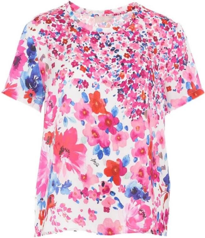 Liu Jo Bloemen satijnen T-shirt voor vrouwen Pink Dames