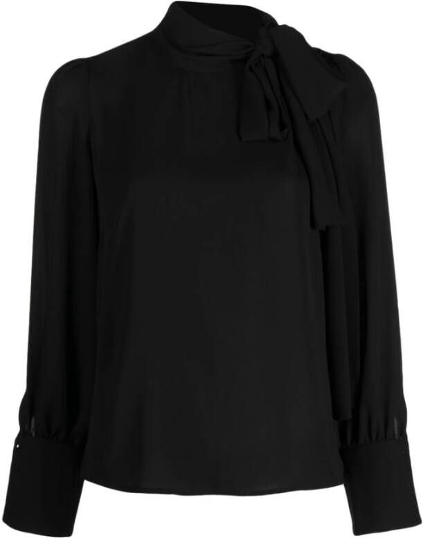 Liu Jo Elegante zwarte blouse met pofmouwen en hoge kraag Black Dames