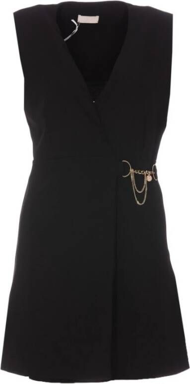 Liu Jo Zwarte mouwloze jurk met V-hals en kettingdetail Zwart Dames