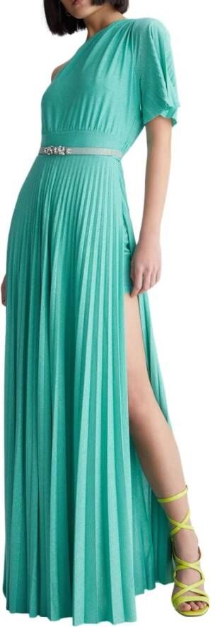 Liu Jo Aqua Groene Geplooide One-Shoulder Jurk Groen Dames