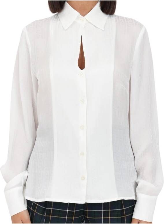 Liu Jo Dames Satijnen Overhemd met Tonal Jacquard Logo White Dames