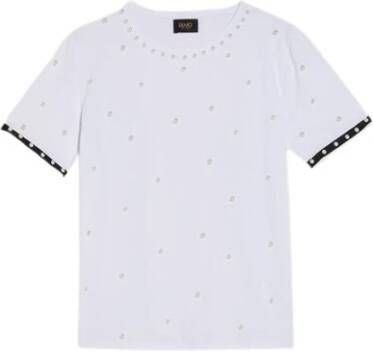 Liu Jo Dames T-shirt met parels en ronde hals White Dames
