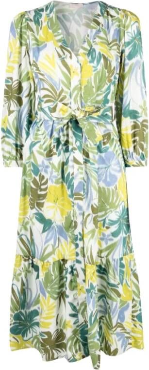 Liu Jo Elegante Midi Jurk met V-Hals en Driekwart Mouwen Meerkleurig Dames
