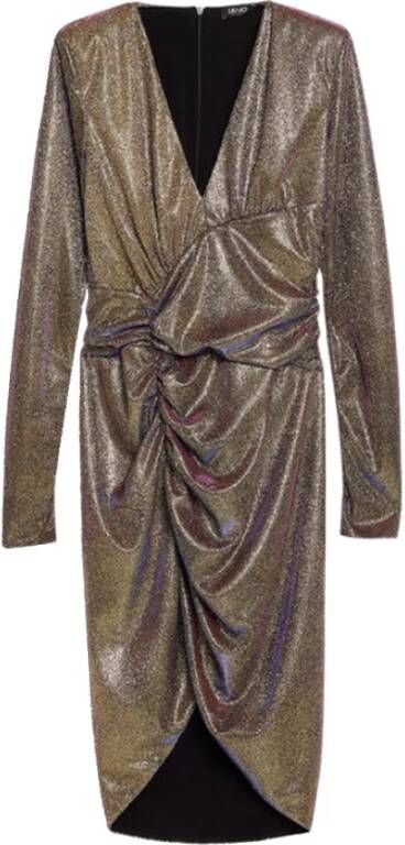 Liu Jo Lurex Jersey Jurk met Drapering Black Dames