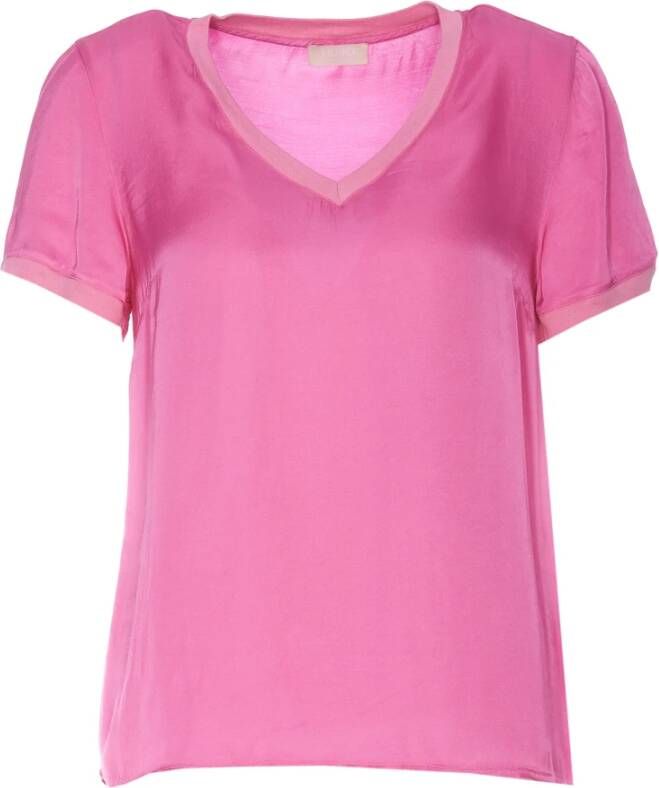 Liu Jo Fuchsia V-Hals T-Shirt Roze Dames
