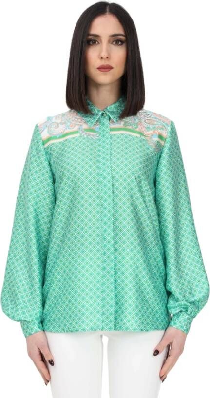 Liu Jo Geometrische Paisley Satijnen Shirt Groen Dames
