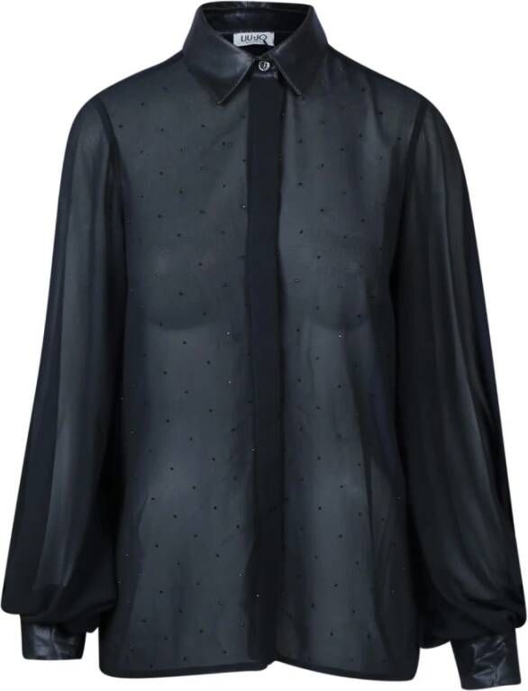 Liu Jo Zwarte Glitter Blouse met Leren Kraag Black Dames