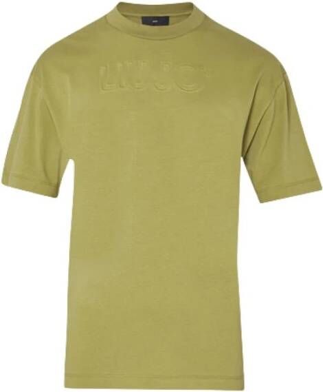Liu Jo Groene katoenen T-shirt met reliëf logo Groen Heren