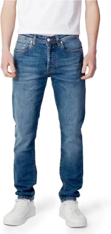 Liu Jo Blauwe effen heren jeans met ritssluiting en knoopsluiting Blue Heren