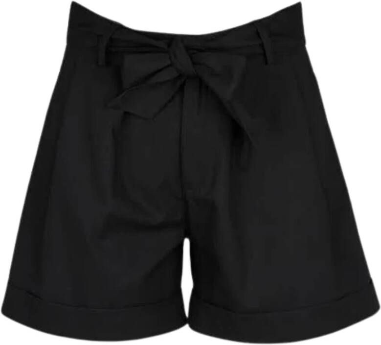 Liu Jo Hoge Taille Stretch Shorts met Plooien en Riem Zwart Dames