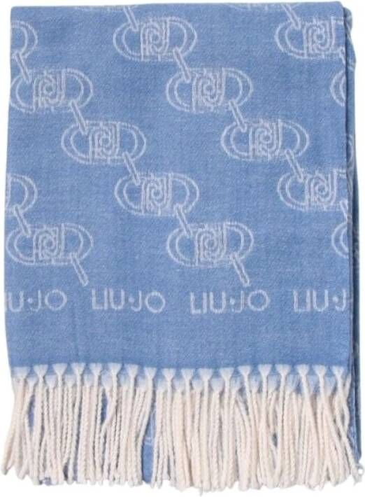 Liu Jo Lichtblauwe Logo Sjaal met Franjes Blue Dames