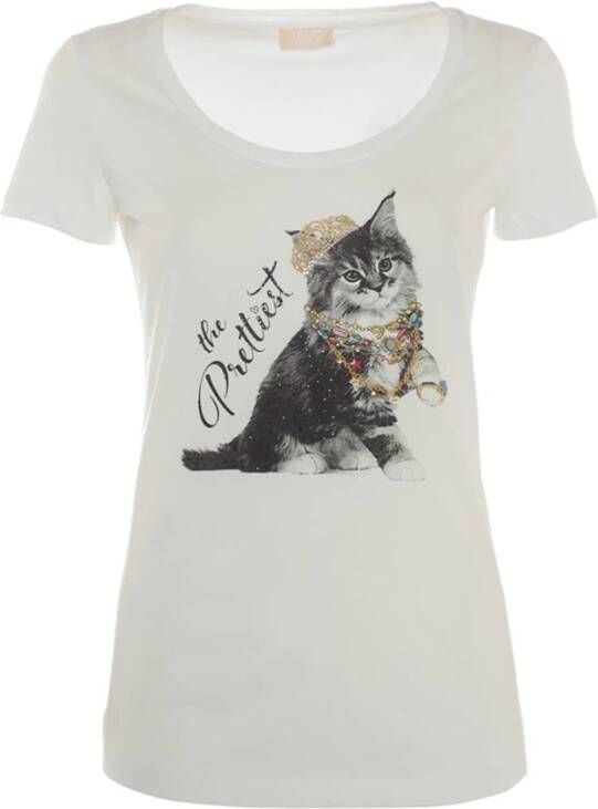 Liu Jo Katoenen Kitten Print T-Shirt White Dames