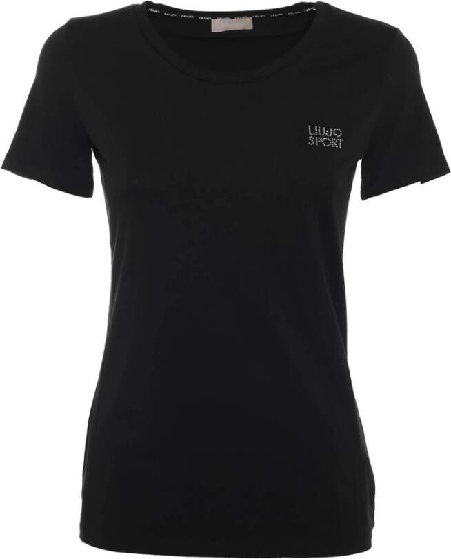 Liu Jo Katoenen T-shirt met korte mouwen en Strass Logo Zwart Dames