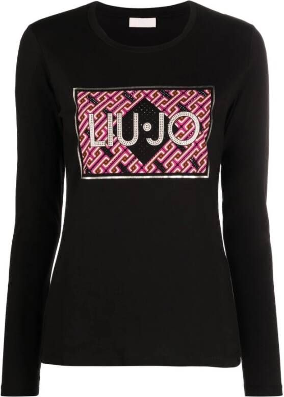 Liu Jo Katoenen T-shirt met logo en strass-details Zwart Dames