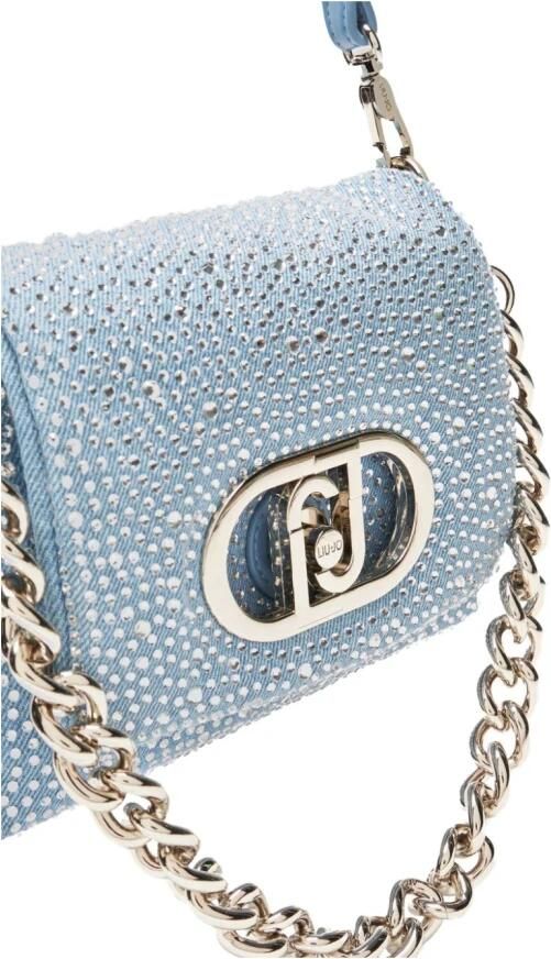 Liu Jo denim crossbody tas Lapuffy met strass blauw - Foto 4