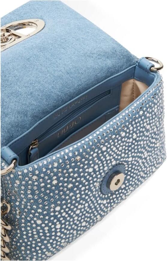 Liu Jo denim crossbody tas Lapuffy met strass blauw - Foto 3