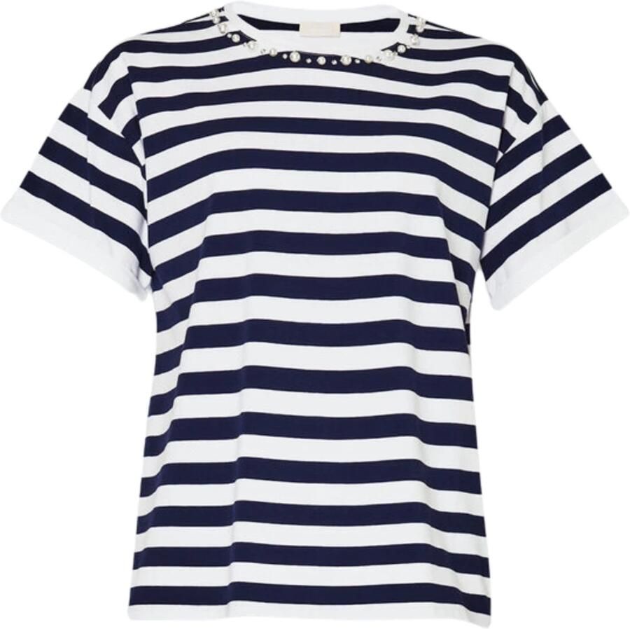 LIU JO Dames Tops & T-shirts J.striped T-shirt Blauw wit Gestreept - Foto 3