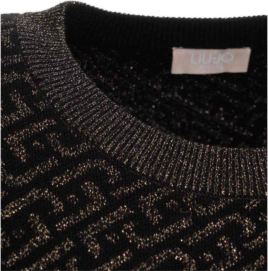 Liu Jo Jacquard Logo Gebreide Jurk met Lurex Inzetstukken Black Dames