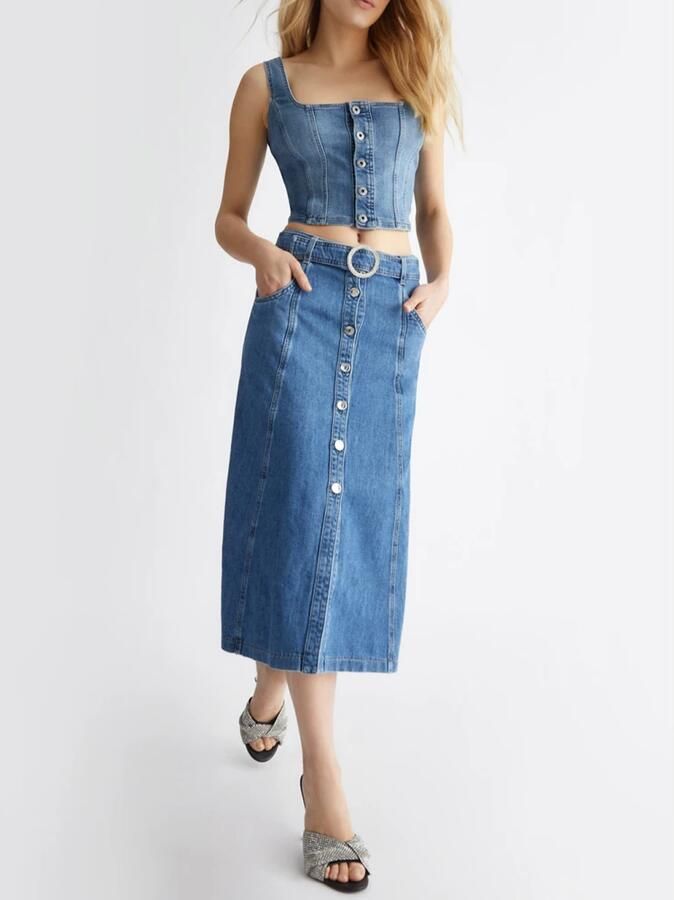 Liu Jo Denim Midi Rok met Juweelgesp Blue Dames - Foto 2