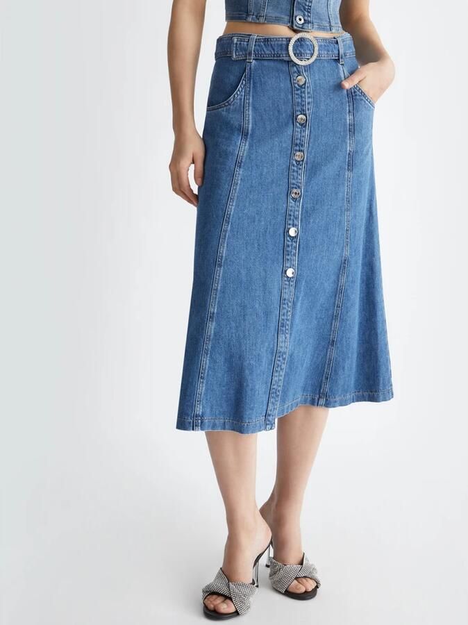 Liu Jo Denim Midi Rok met Juweelgesp Blue Dames - Foto 3