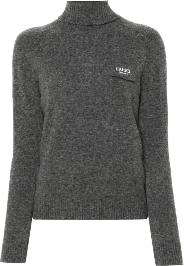 Liu Jo Donkergrijze Gebreide Trui Geborduurd Logo Gray Dames - Foto 5