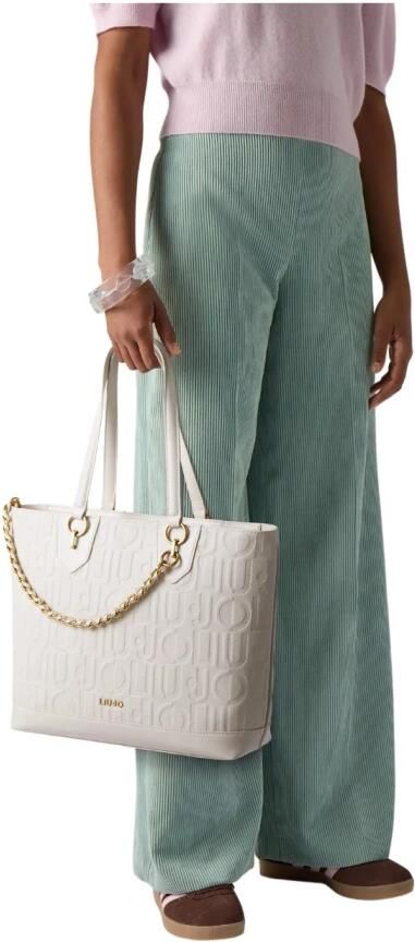 Liu Jo Geëmbosseerde Oversize Tote Tas Crème Beige Dames - Foto 5